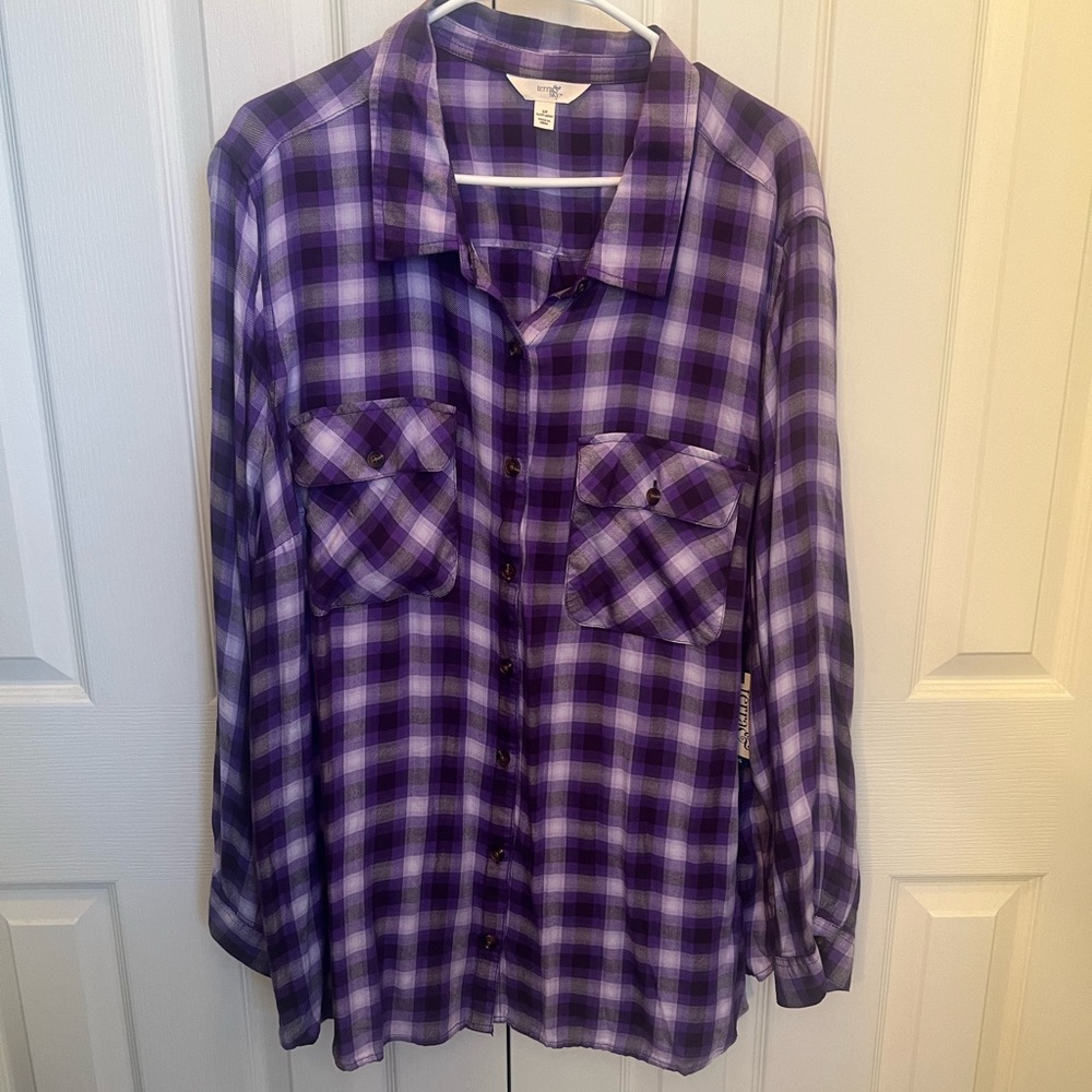 Purple plaid long sleeve shirt NWT size 3x
